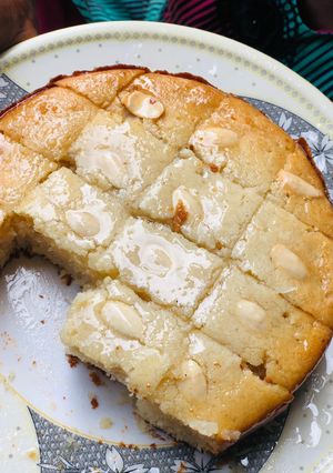 A picture of Basboussa (semolina Cake).