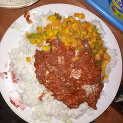 Rice with stew and carrots A picture of Rice with stew and carrots.