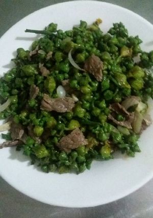 Hình của món Bông mướp xào thịt bò.