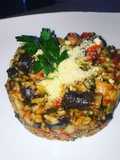 Risotto de morcillas longanicillas y pimientos