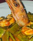 Judías verdes y gambas langostineras