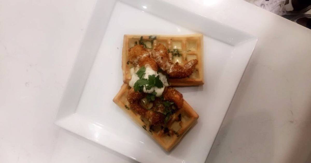 Savoury Waffle with Coconut crumbed prawns Recipe by Lungi Nhlanhla