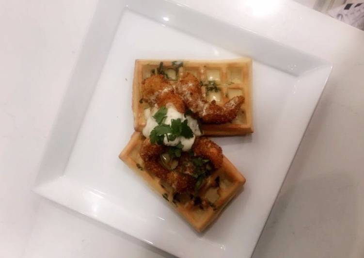 Step-by-Step Guide to Make Favorite Savoury Waffle with Coconut crumbed prawns