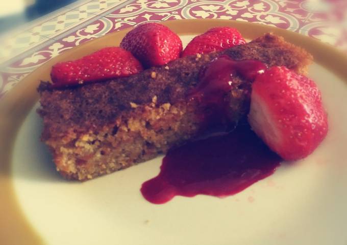 Carrot cake et coulis fruits rouges