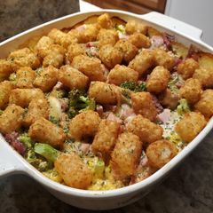 A picture of Brad's ham, cheese, and broccoli tater tot casserole.