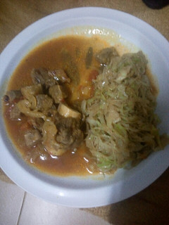 A picture of Stewed Beef with steamed Cabbage.