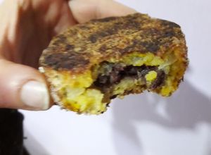 Una foto de Torrijas de calabaza y morcilla
