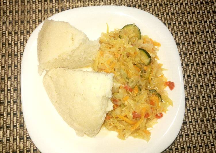 Everyday Fresh Ugali with cabbages with veg