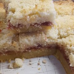 A picture of Strawberry and coconut short cake.