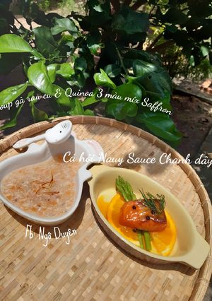 Hình của món Ăn Dặm : Soup Gà Quinoa & Cá hồi sốt chanh dây.