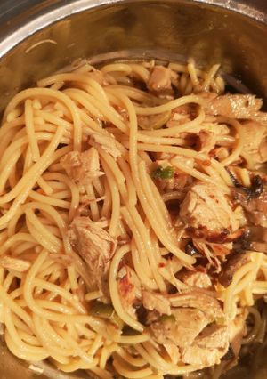 A picture of Spaghetti in Miso sauce.