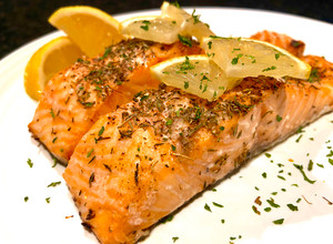 A picture of Oven Baked Salmon with Lemon and Herb.