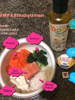 Foto resep MPASI 11+ 4 bintang. Salmon, tahu, brokoli & wortel