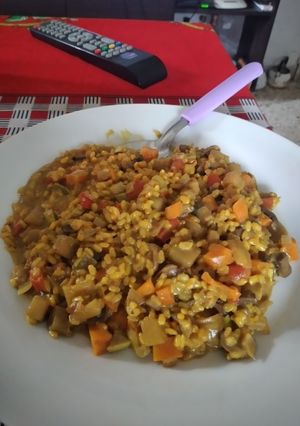 Una foto de "Risotto" de verduras y hongos