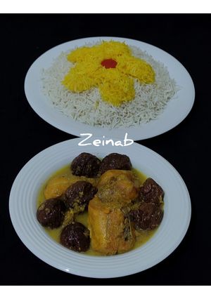 عکسی از دستور خورشت آلو و مرغ زعفرانی
