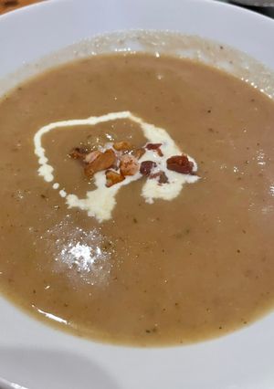 A picture of Celeriac and Bramley apple soup.