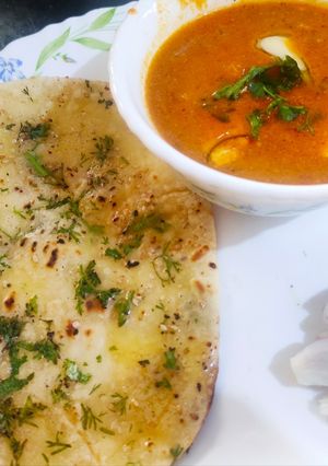 A picture of Paneer butter masala with Sesame butter Naan.