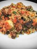 Quinoa with Chicken and Vegetables Marinated in Soy Sauce
