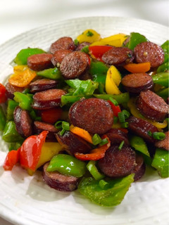 A picture of Chinese-Style Smoked Sausage & Pepper Stir-Fry.