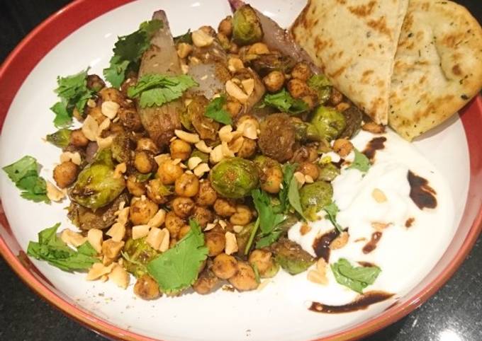 Tamarind sprouts with shallots, peanuts and chickpeas