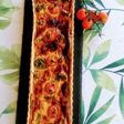 Tarta de brócoli, cherrys y queso Idiazábal con base de espelta