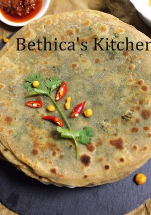 A picture of Hara Bhara Bharwan Paratha (Stuffed greens Flat Bread).