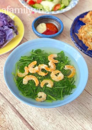 Hình của món Canh Cải Cúc Nấu Tôm Khô.