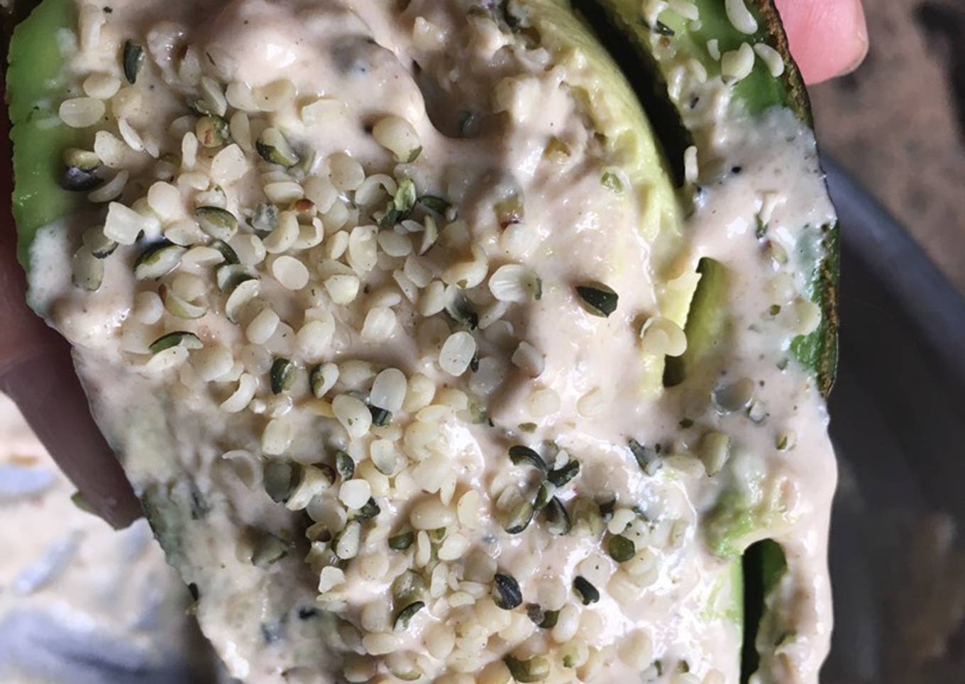 Keto-friendly avocado with tahini and flax seeds
