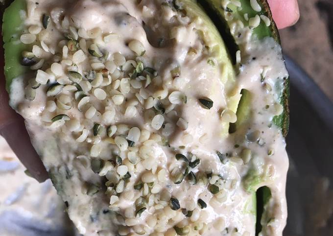 Keto Friendly Avocado with tahini and hemp seed