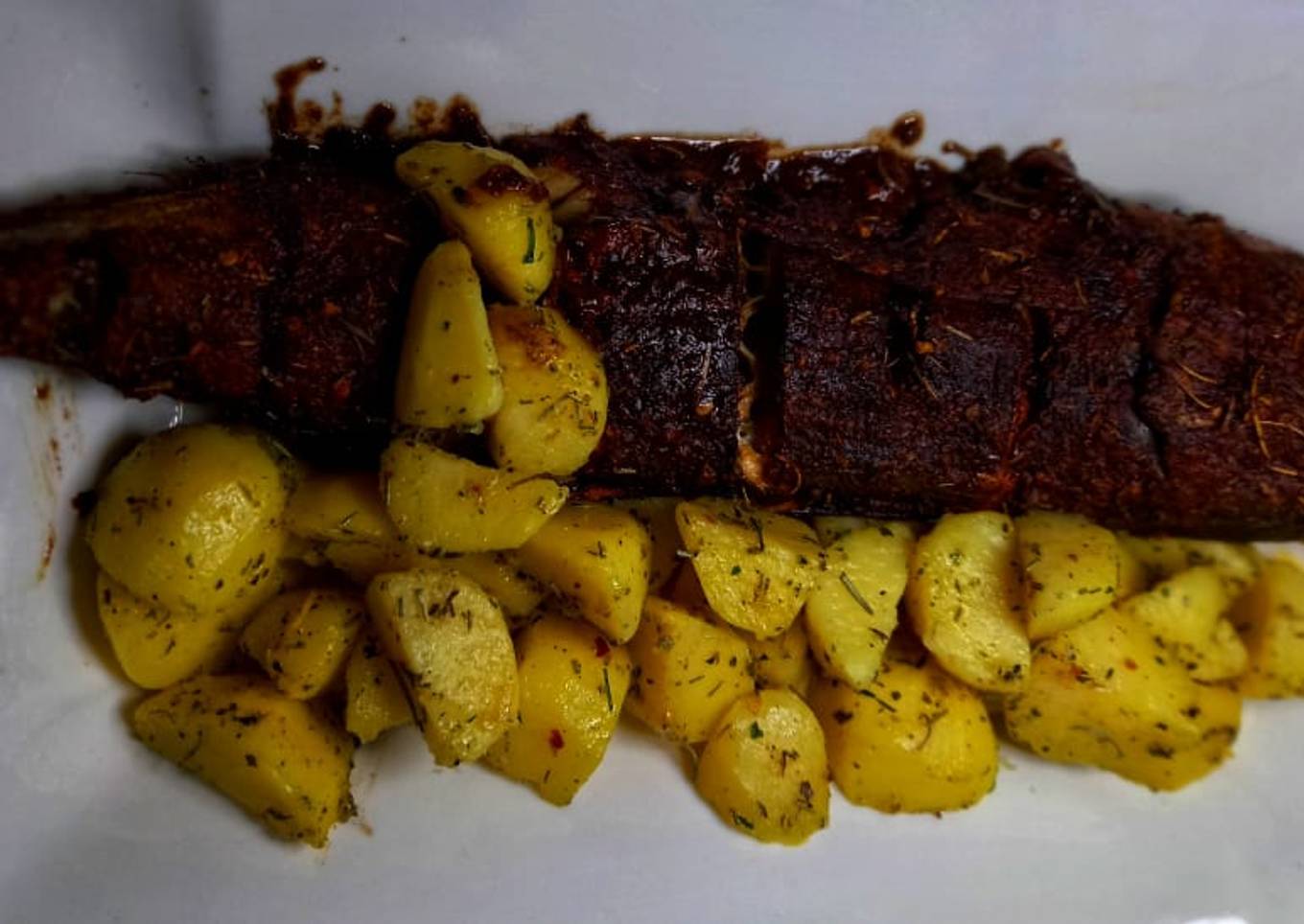 Baked ice fish with Irish potato