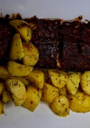 A picture of Baked ice fish with Irish potato.