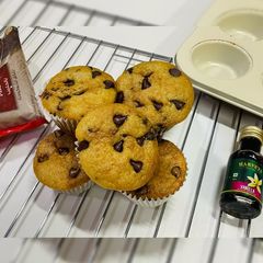 A picture of Eggless Vanilla & Chocolate Chip Muffins.