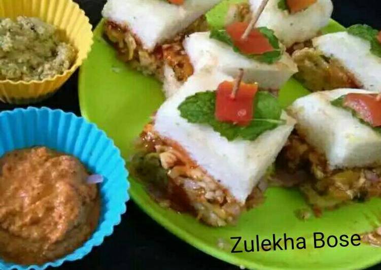 Step-by-Step Guide to Prepare Super Quick Thattey idli veggie and cheese stuffed mini sandwitches