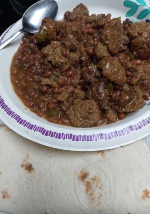 A picture of Beans with Meatballs.