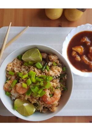 A picture of Prawn Fried Rice with Sweet and Sour Cauliflower. (Part 1).