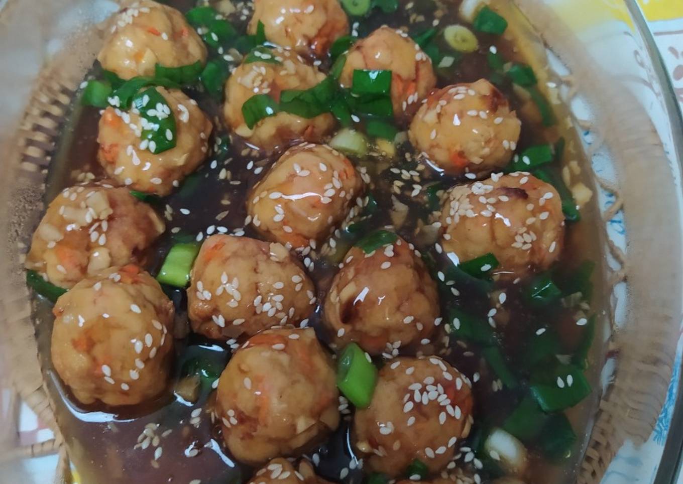 Vegan bakso tahu saus teriyaki