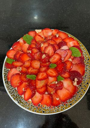 A picture of Strawberry 🍓 Almond Sandesh Cake { Valentine Dessert }.