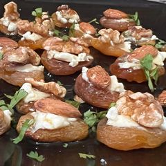 A picture of APRICOT-ALMOND & CHEESE CANAPES.