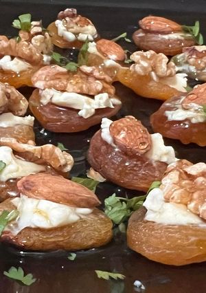 A picture of APRICOT-ALMOND & CHEESE CANAPES.