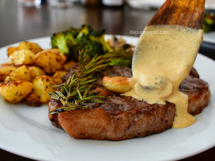 Anti Ribet, Membuat Rib eye Steak with mushroom gravy sauce Ekonomis Untuk Jualan