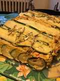 Gâteau de courgettes au thym du jardin crème de poivron rouge et emmental