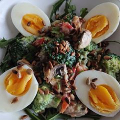 A picture of Sig's Broccoli, Mushroom Salad with Yogurt Mustard dressing.
