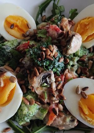 A picture of Sig's Broccoli, Mushroom Salad with Yogurt Mustard dressing.