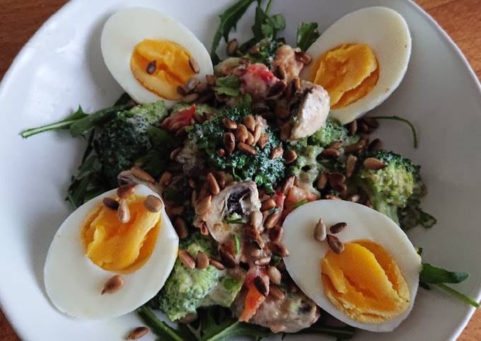 Sig's Broccoli, Mushroom Salad with Yogurt Mustard dressing