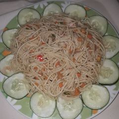 A picture of Jollof veggie spaghetti.