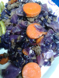 A picture of Red/Purple cabbage with beef.