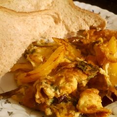 A picture of 3 veggie omelette with wholemeal bread ☺.