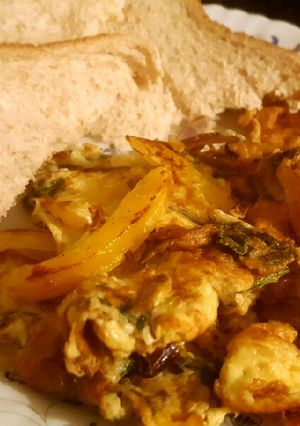 A picture of 3 veggie omelette with wholemeal bread ☺.