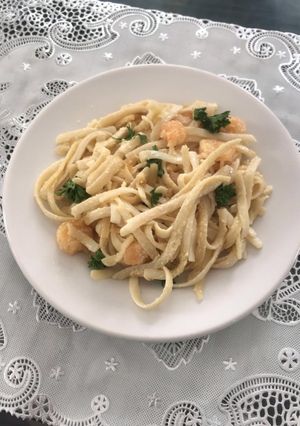 Una foto de Linguinis con camarones
