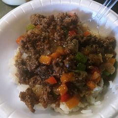 A picture of Hamburger Pepper Gravy Over Rice.